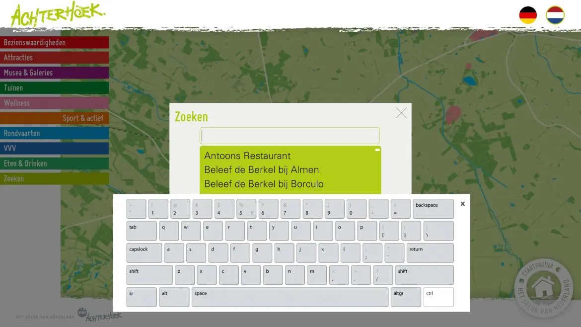 screenshots of the Omnitapps configuration for VVV achterhoek